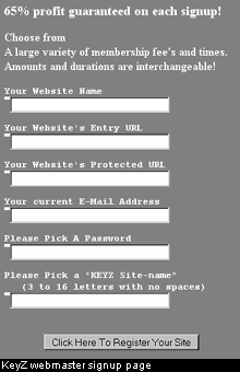 KeyZ webmaster signup page